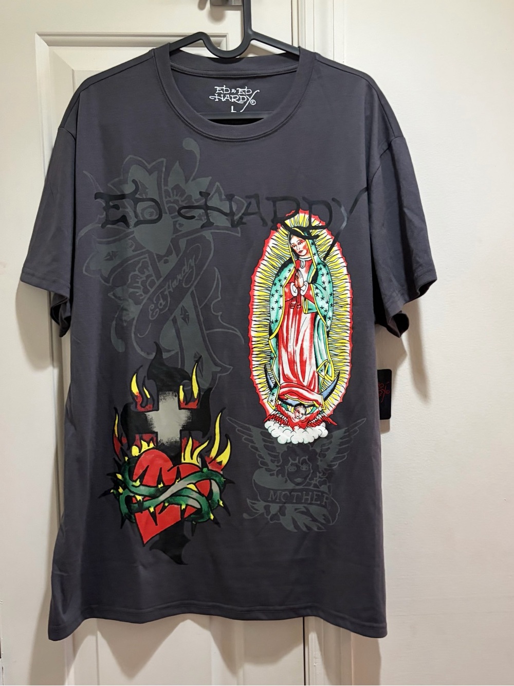 Ed Hardy Men’s Graphic T-Shirt with Our Lady Guadalupe